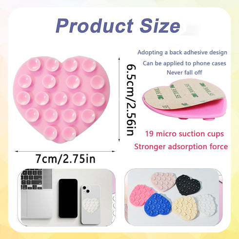 Vilbocr Heart-Shaped Silicone Phone Sticky Grip - Adhesive Back Phone Holder for iPhone & Android, Selfie Mirror Mount