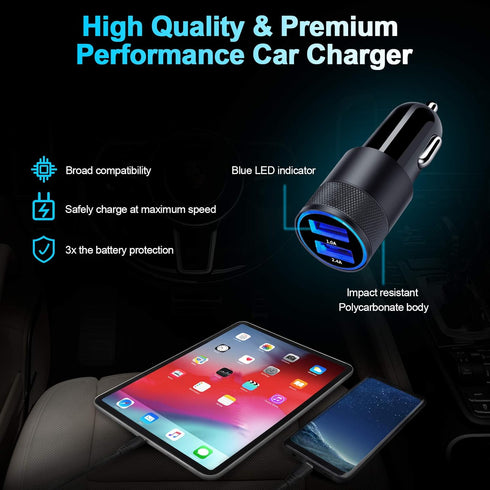 2Pack Fast Car Charger, 3.4A Dual Port USB Adapter for iPhone 14 13 12 11 Pro Max SE XR XS X 8 7 6 6S Plus, Samsung