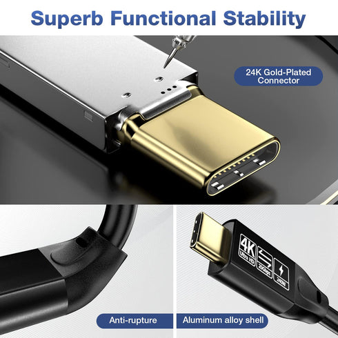 20Gbps USB C 3.2 Gen 2 Cable, Type C 4K@60Hz UHD Video 5A/240W PD3.1 Fast Charge w/E-Marker Compatible with Thunderbolt 3/4 for Phone 15Pro MacBook Pixel Dell Monitor (3M)