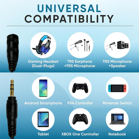 Headphone Splitter 3.5mm Aux, 2 Female to 1 Male Audio Y Splitter Stereo Dual Headphone Adapter for Laptops, PC