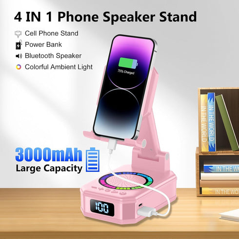 buwy 8 Cell Phone Stand with Wireless Bluetooth Speaker and RGB Ambient Light, Anti-Slip Base HD Surround Sound