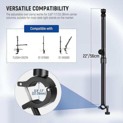 NEEWER Overhead Camera Mount Arm with Phone Clip, 22"/56cm 180°&360° Flexible Holding Arm for Desk Stand, Fits