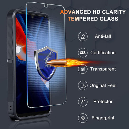 Samsung Galaxy A25 Case: Heavy Duty Rugged Shockproof Cover with Lanyard, Tempered Glass Protector, Black Matte.