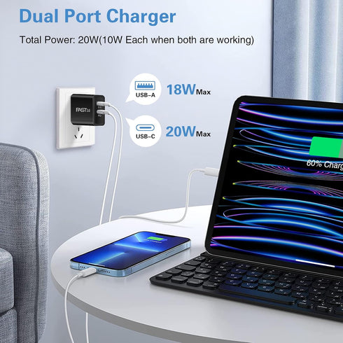 5 Pack USB C Wall Charger Block, Boxeroo Dual Port PD Power Delivery Fast Charging Adapter for iPhone 15 Pro Max