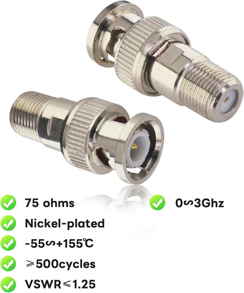 Boobrie F-Type to BNC Coax Adapter, 5 Pack BNC/F Female Coaxial Cable Connector for CCTV Camera and Satellite Scanner