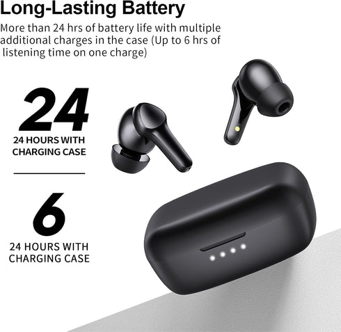 Lanteso Wireless Earbuds, Bluetooth Ear Buds with Mics, IPX5 Waterproof, Touch Control, Bass Sound for iPhone Android