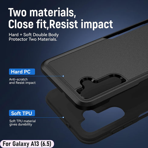 LMDAMZ Galaxy A13 (5G) Rugged Shock Resistant Case, 6.5" Double Layer, with Magnetic Car Mount & 2 HD Screen Protectors