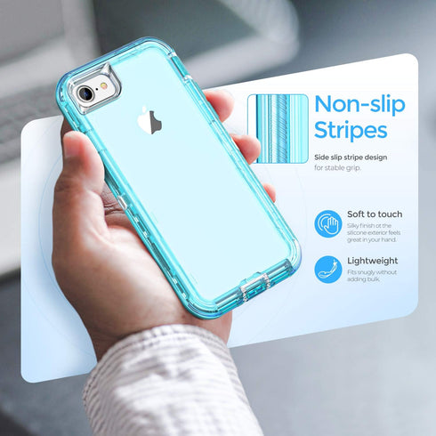 ORIbox Crystal Blue Case for iPhone 8, SE 2022, 7: Heavy Duty Shockproof Clear Case with Camera Protector