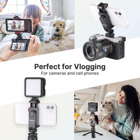 ULANZI ST-06S Phone Tripod Mount, Universal Smartphone Adapter with 2 Cold Shoe, 360° Rotates Adjustable Clip Holder