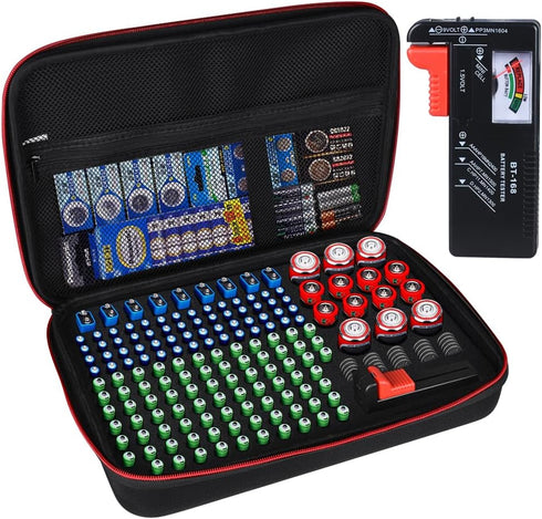 Battery Organizer Storage Box with Tester, Battery Vault Case Fireproof Waterproof Explosionproof
