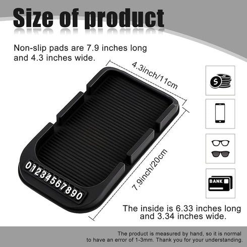 Car Dashboard Cell Phone Holder, Anti-Slip Pad Double-Groove with Number Plate Auto Silicon Tray, Silicone Car Pad Mat for Various Dashboards,Phone GPS Keychains Sunglasses Mat by stymart