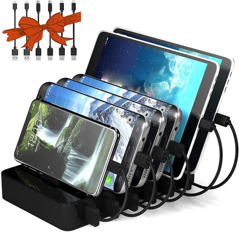 Charging Station for Multiple Devices, 50W 6 USB Ports Family Charger Compatible with Apple iPhone iPad and Android