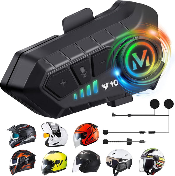Motorcycle Helmet Speakers with High Battery Life, IPX6 Automatic Answer/Call Music Control, Intelligent Noise/Wake up