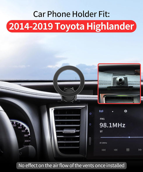 MaserWeller 2014-2019 360 Car Phone Holder for Toyota Highlander Accessories, Rotation Phone Mount Compatible