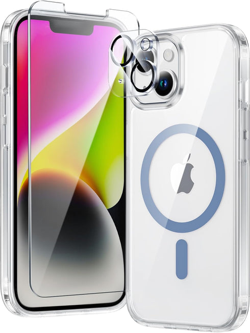 FNTCASE Clear Phone Case for iPhone 14: iPhone 13 Magnetic Military Grade Drop Protection Anti Yellowing Rugged