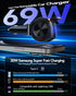 Retractable Car Charger 69W, 4 in 1 Fast Car Phone Charger, Retractable Cables and 2 USB Ports, Smaller Cigarette