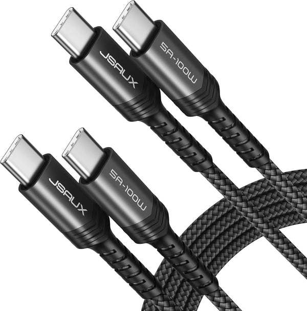 JSAUX 100W USB C to USB C Cable 3.3FT+3.3FT 2-Pack, 5A USB Type-C Fast Charging Cord for iPhone 15/15 Plus/15 Pro Max