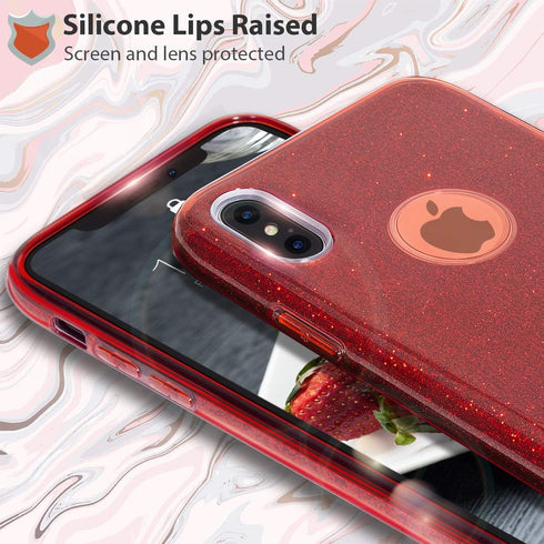 MATEPROX Compatible with iPhone Xs Case, Glitter Bling Sparkle Cute Girls Women Protective Christmas Case - Red
