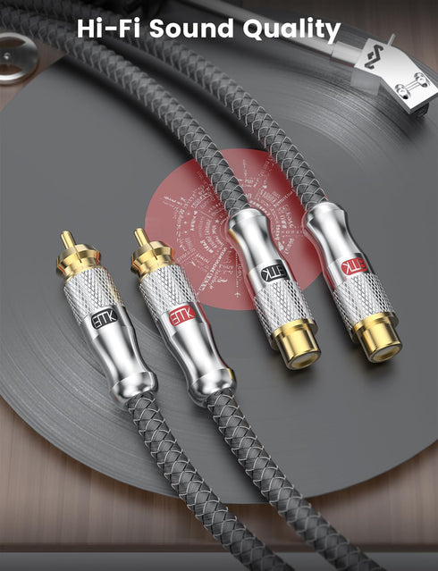 2RCA 2RCA 2RCA Theater(12Ft/4M,Silver) EMK Extension Cable, Male to Female Extension Cord, Gold Plated Heavy Duty