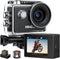 Dragon Touch 4K Action Camera, 20MP, 100FT Waterproof with Remote, 170° Wide Angle, 2 Batteries