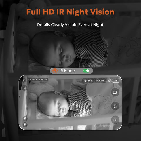 owltron Indoor Security Camera 2K, 2.4GHz WiFi Baby Monitor with Motion/Cry Detection, Night Vision, 2-Way Audio