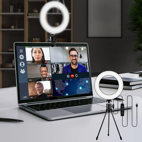 Sancheay 3 10 Dimmable Video Conference Lighting Kit, LED Ring Light for Webcam Lighting, Light Modes & Brightness