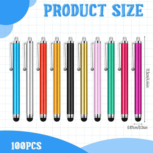 Exclaith 100 Devices,8 Pieces Stylus Pen for Touchscreen Universal Capacitive Touch Screen Pens Mesh Fiber Tip Stylus