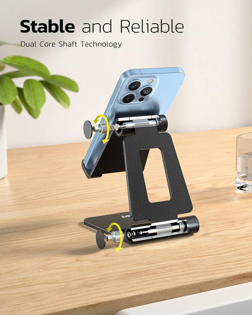 Nulaxy 2 Pack Dual Folding Cell Phone Stand, Fully Adjustable Foldable Desktop Holder Compatible with Phone 14 13 12 Pro
