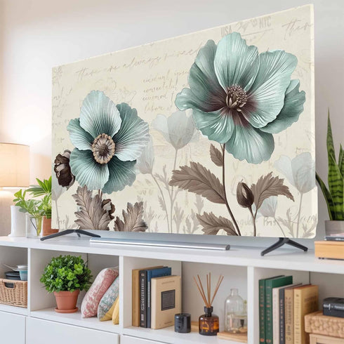 Yukro 40 Inch, 35"x22" Victorian Style Indoor TV Dust Cover, Vintage Blue Flowers Broccoli Elastic TV Dustproof Cover