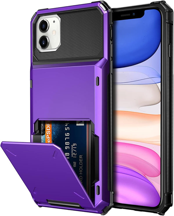 Vofolen Wallet Case for iPhone 11, 4-Card Holder ID Slot, Anti-Scratch Dual Layer Hybrid TPU Bumper, Purple