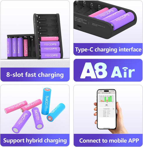 ISDT 8-Bay 1.2V 1.5V LiFePO4 Battery Charger AA AAA Rechargeable Batteries Portable Smart Charger Fast Charging USB