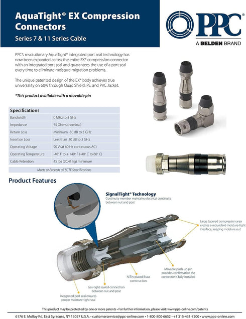 PPC RG11 Coax Compression Connectors Qty of 25: EX11N716WS with AquaTight Seal for Quad Shield, PE, and PVC Jacket Coaxial Series Cable by C.P. Company