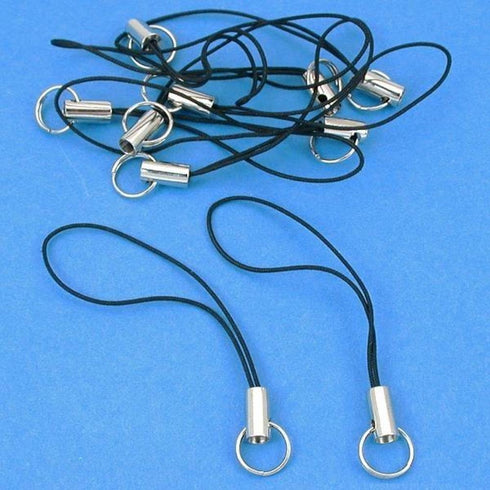 BlastCase Silver Tone Black Cell Phone Charm Split Ring Strap, 10