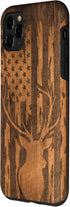 iPhone 11 Pro Max Case with Deer Buck and Flag on Wood-like Background