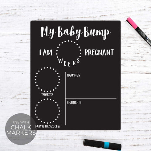 My Baby Bump Pregnancy Timeline Dry Erase Sign - 10" x 12" Black Sign for Monthly Milestone New Mom Photo Prop