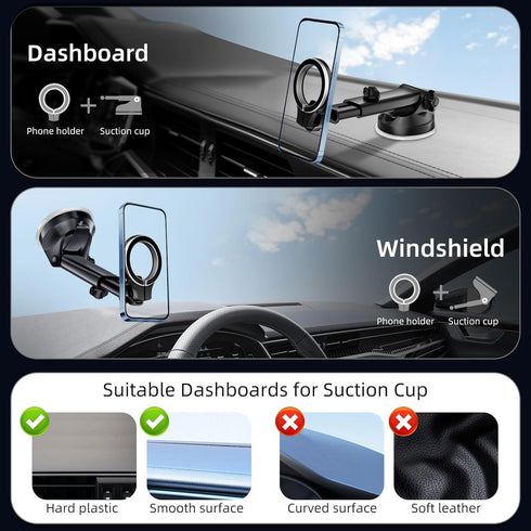 pop-tech MagSafe Car Mount, Universal Magnetic Phone Holder for Car Windshield Dashboard, Strong Magnet for iPhone 16