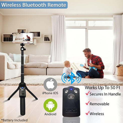 Fugetek 42" Compact Selfie Stick & Tripod, Lightweight Aluminum, Wireless Bluetooth Remote, Travel Ready, Compatible