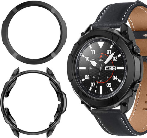 Case for Samsung Galaxy Watch 4 Classic 42mm 46mm, Protective Cover with Rotatable Bezel Ring (Black)