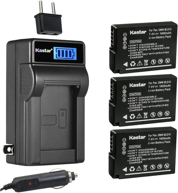 Kastar 3-Pack DMW-BLD10 Battery and LCD AC Charger for Panasonic DMW-BLD10E, DMC-GX1, DMC-G3, DMC-GF2 Cameras