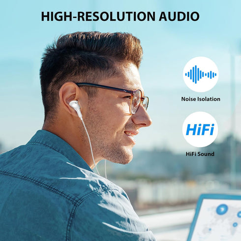 Wired Earbuds Noise Canceling for Chromebook PC School, 3.5mm Headphones Ear Buds Wired with Mic Magnet Stereo Plug in Earphones Cord for Galaxy A25 A15 A12 A03s S10 Moto Switch Laptop Computer, White
