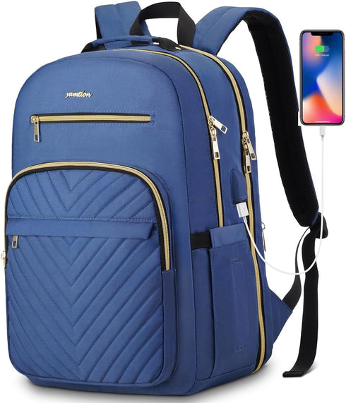 YAMTION 15.6 Inch Laptop Backpack for Women, USB Backpack for Business Work Office, Dark Blue