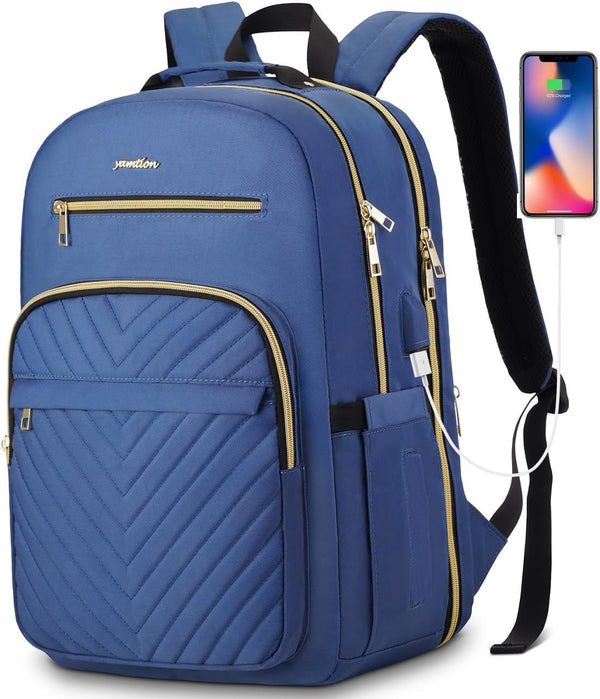 YAMTION 15.6 Inch Laptop Backpack for Women, USB Backpack for Business Work Office, Dark Blue