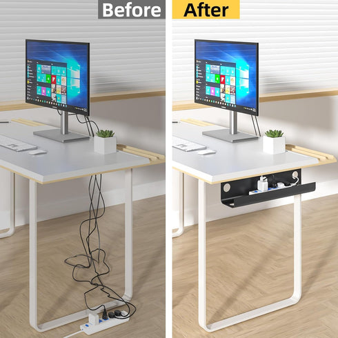 Yecaye 2 Pack Under Desk Cable Management Tray, 31.5 in Cable Hider, Cord Organizer, No Screw No Drill, Black