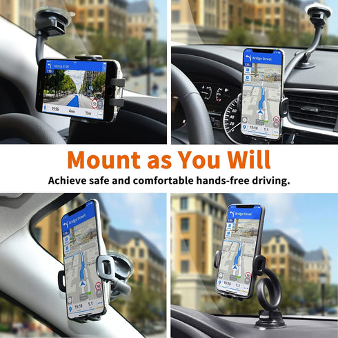 1Zero Solid Car Truck Phone Mount Holder with 14-Inch Gooseneck Long Arm, Windshield Mobile Holders with