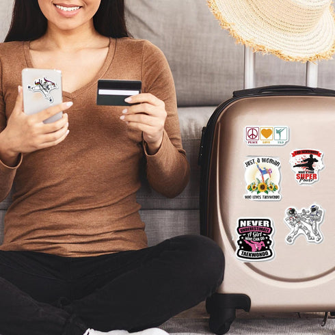 Taekwondo Stickers, 50 Pcs Martial Arts Black Belt Self-Protection Decals for Laptop, Water Bottle, and Party Supplies