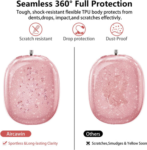 Clear Pink Glitter Case for AirPods Max, Shockproof Anti-Scratch Soft TPU Protective Cover, No-Yellowing Accessories