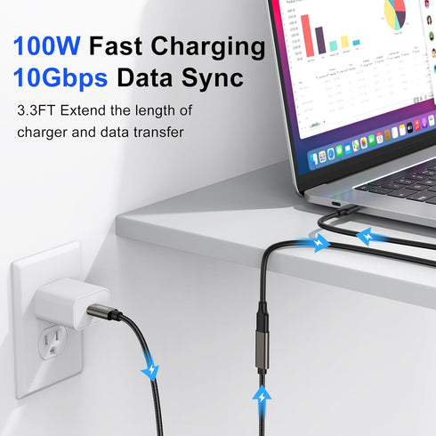 USB C Extension Cable 3.3FT, USB Type C Male to Female Extender, 100W/10Gbps USB 3.1 Gen2 Fast Charging & Sync for