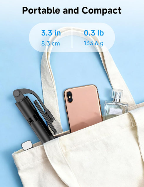 SelfieShow Mini Selfie Stick Travel Tripod for Cell Phone with Light, Extendable Selfie Stick for iPhone
