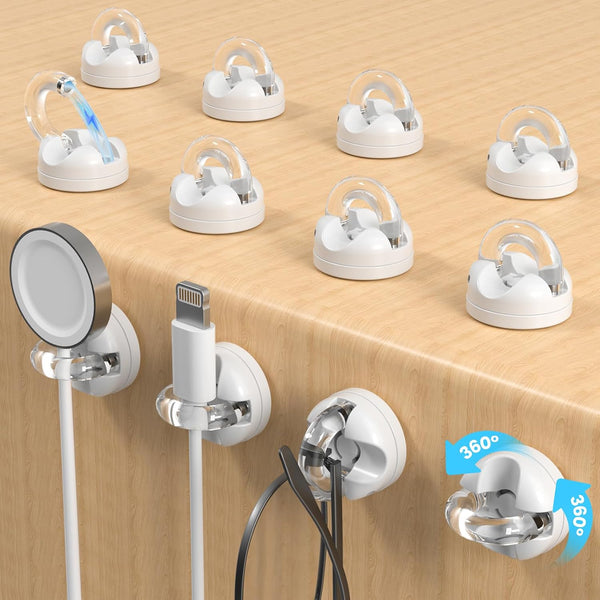 AMAZYC-US 8-Pack Magnetic Cable Clips Cord Organizer, 360 Swivel Cable Holder with 8mm