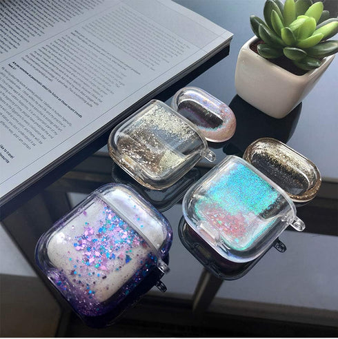 SGVAHY Clear Airpods Case with Keychain - Purple, Soft Silicone, Wireless Charging, Shockproof, Cute Bling Quicksand